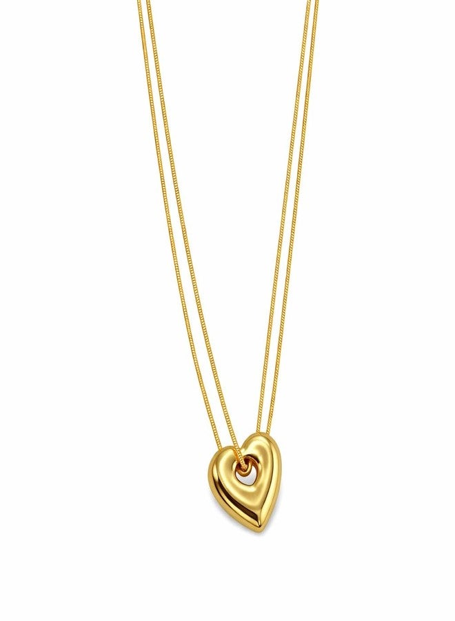 MEENAZ Anti Tarnish Gold Heart Pendant Necklace for Woman | Double Neck Chain Jewellery for women | Adjustable Chains Love Locket | Valentine Gift for Girlfriend, Wife Stainless Steel -305 - Image 1
