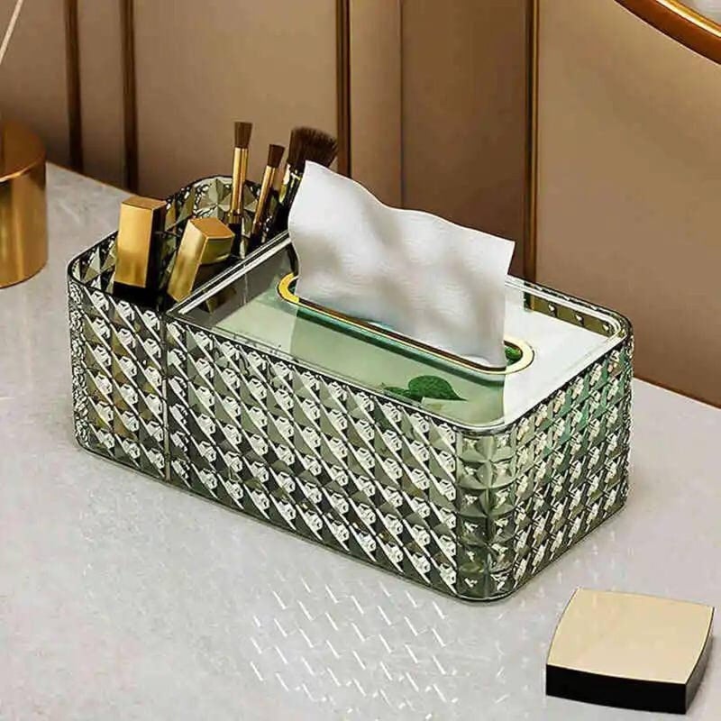 الكيان حامل علبة مناديل اكريليك مع صندوق للإكسسوارات بسوستة داخلية - Image 1