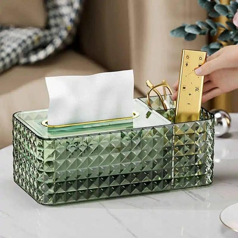الكيان حامل علبة مناديل اكريليك مع صندوق للإكسسوارات بسوستة داخلية - Image 3