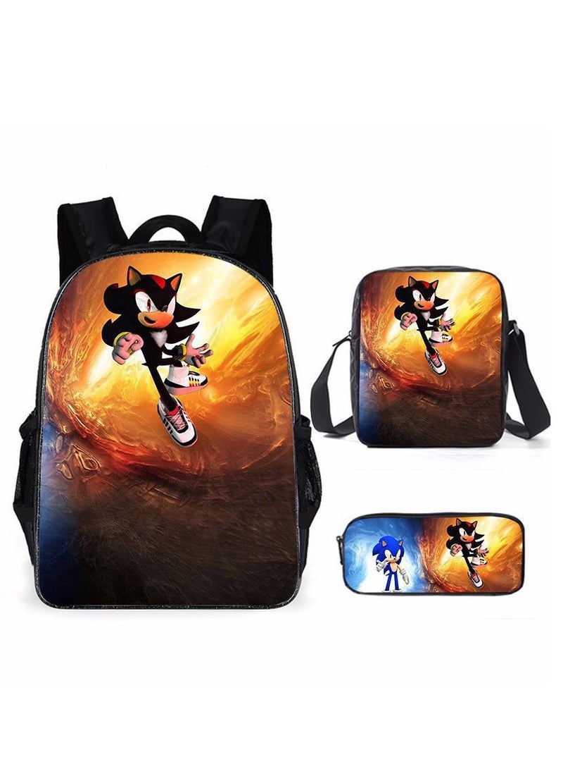 Sonic student large capacity backpack three piece set, anime cartoon backpack, shoulder bag pen bag