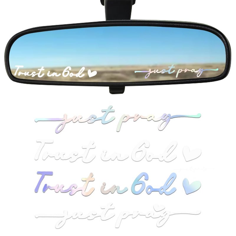 Christian Car Decals AFUNTA 4 PCS Faith Car Stickers Trust in God Rearview Mirror Sticker Just Pray Religious Car Decor for Christian Gift Bible Verse
