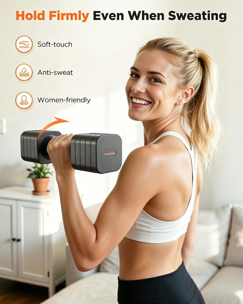 FEIERDUN 5-in-1 Adjustable Dumbbell Set of 2, 12LBS/6LBS Hand Weights for Women, 1s-Adjust Dual-Stable Dumbbell Set for Women Home Gym & Outdoor, Gray - Image 5