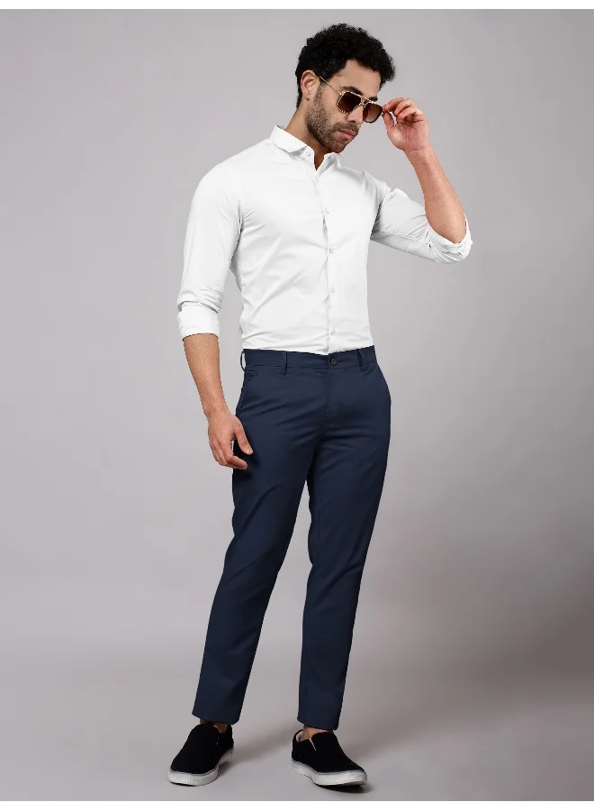 Beyoung BEYOUNG Men's Regular Soild Casual Midnight Blue Chinos for Men