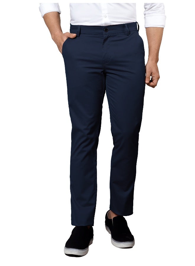 Beyoung BEYOUNG Men's Regular Soild Casual Midnight Blue Chinos for Men  - Image 4