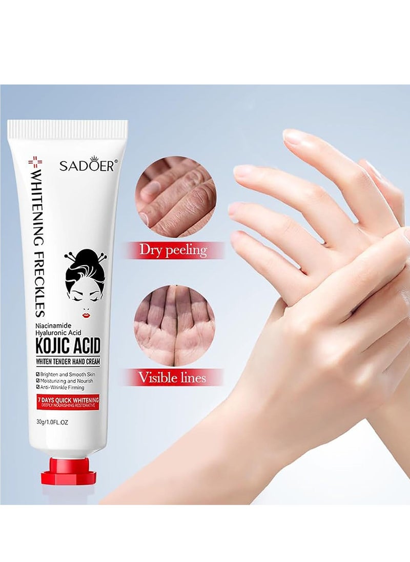سادور كريم اليدين بحمض الكوجيك ، كريم حمض الكوجيك Sadoer ، كريم اليدين بحمض الكوجيك ، حمض السدور ، حمض الهيالورونيك ، حمض النياسيناميد ، كريم اليدين العطاء لتبييض حمض الكوجيك (3 قطع)  - Image 3