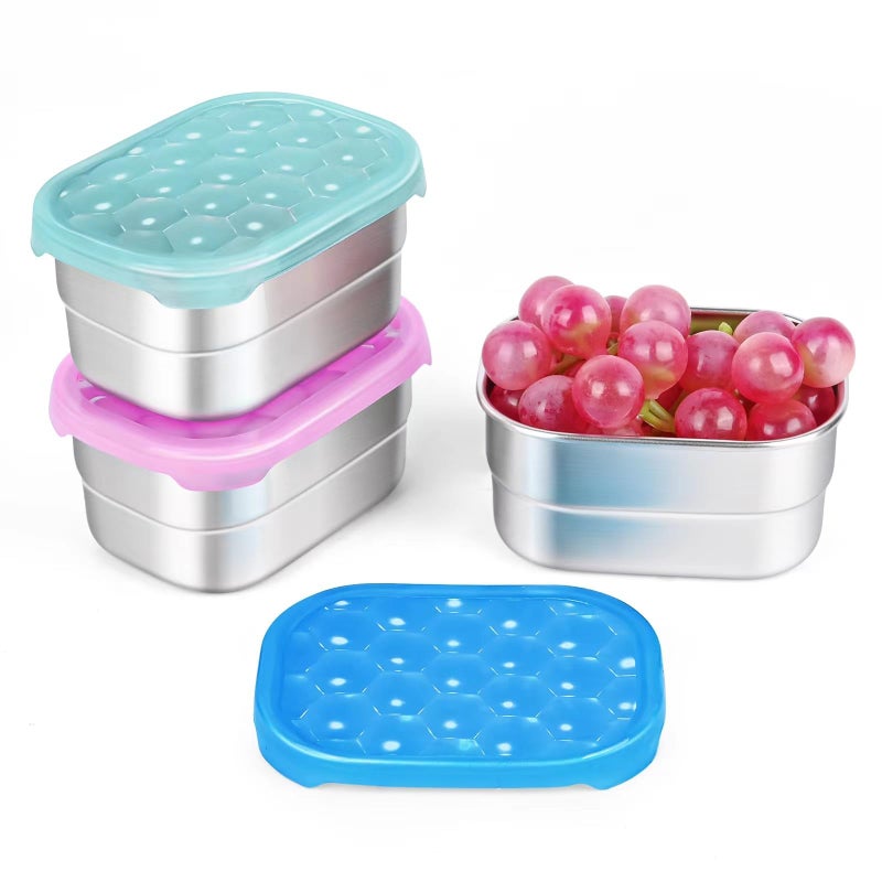 Tanjiae Snack Pro - Small (1 CUP) Stainless Steel Snack Containers for Kids | Easy Open Leak Proof Food Containers with Silicone Lids - Perfect Metal Toddler Lunch Box for Daycare and School (8oz*3) - Image 1