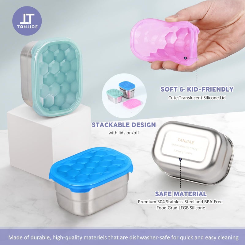 Tanjiae Snack Pro - Small (1 CUP) Stainless Steel Snack Containers for Kids | Easy Open Leak Proof Food Containers with Silicone Lids - Perfect Metal Toddler Lunch Box for Daycare and School (8oz*3) - Image 5