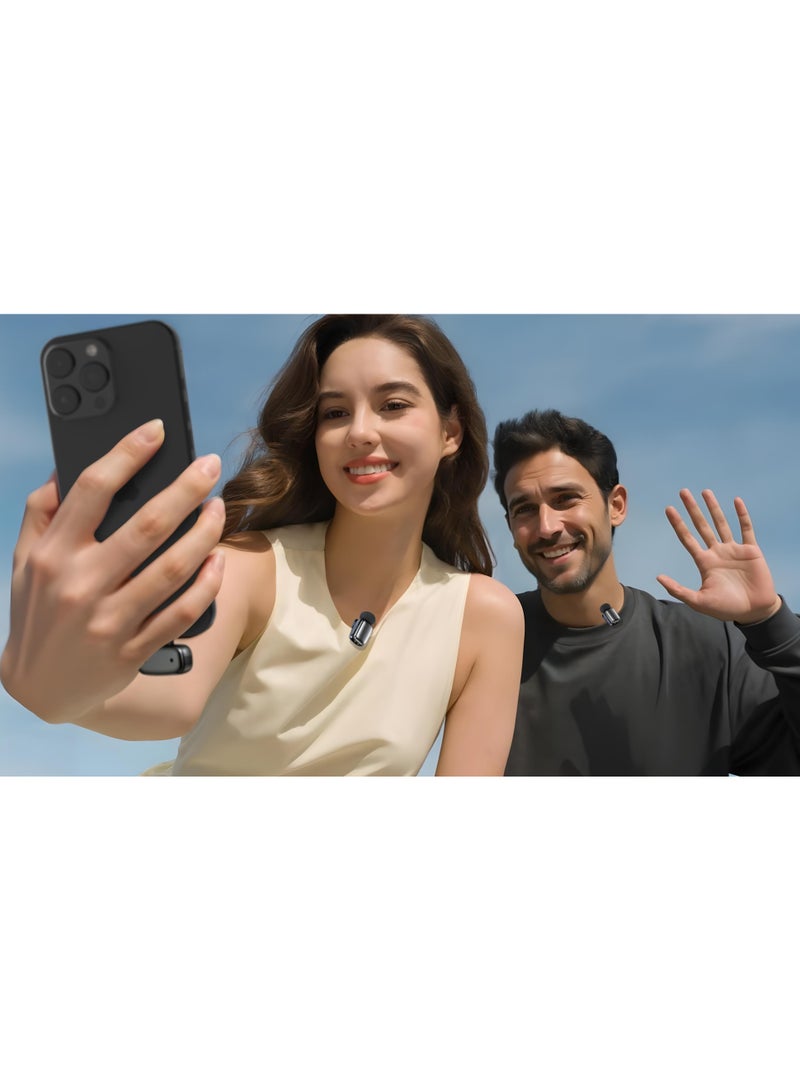 porodo Double Wireless Lavalier Microphones with Lightning Connector and Noise Reduction / Plug & Play / 25H Working Time / Low-Latency - Black - Image 2