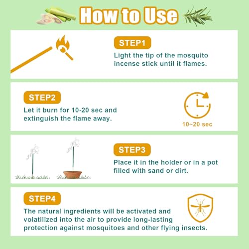 Glovv 120 Pcs Natural Mosquito Repellent Outdoor Patio, Citronella Oil Mosquito Incense Sticks Plant-Based Bug Repellent for Patio Camping Fishing Backyard Travel Mosquito Control - Image 4
