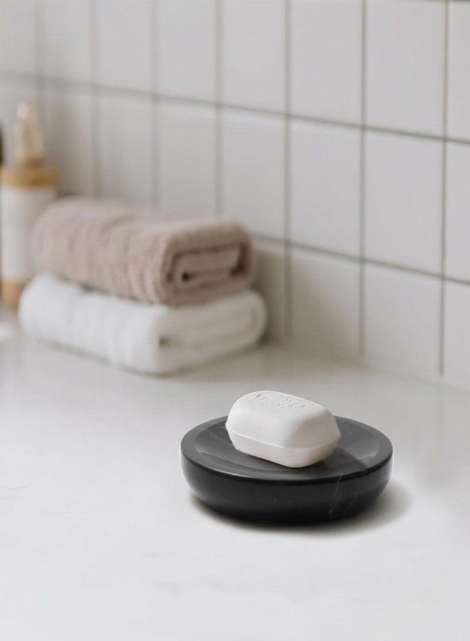 WORHE Marble Soap Dish Italy Natural Stone Sponge Holder for Bathroom Tub Shower Kitchen Sink, Handcraft Round Soap Case Organizer Trinket Plate Jewelry Tray Coaster for Home Decor Black (DL007) - Image 4