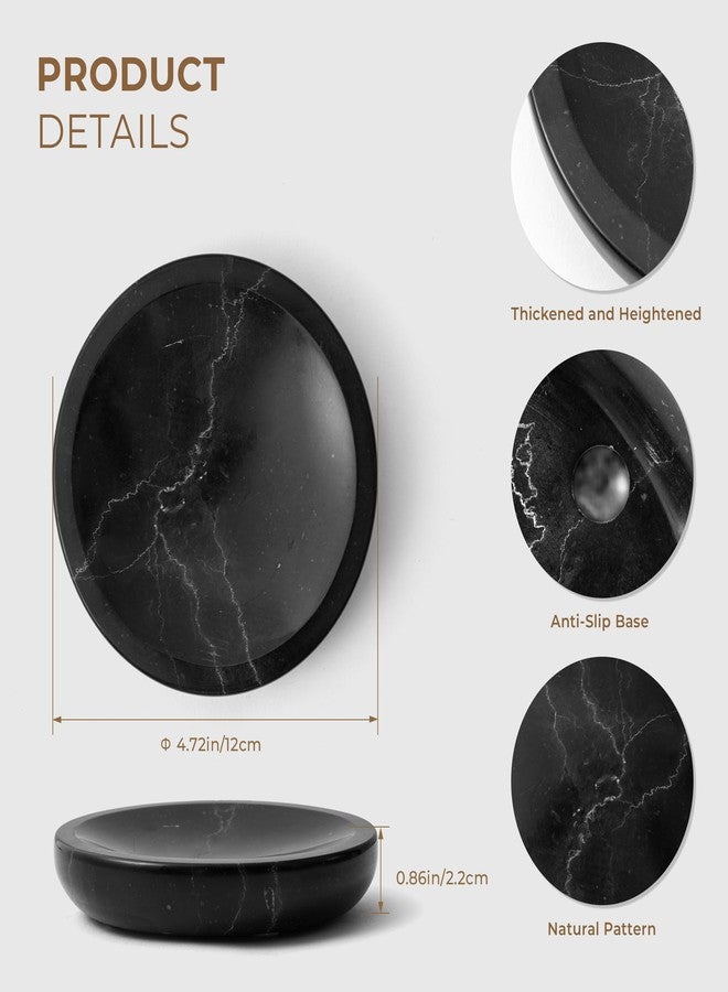 WORHE Marble Soap Dish Italy Natural Stone Sponge Holder for Bathroom Tub Shower Kitchen Sink, Handcraft Round Soap Case Organizer Trinket Plate Jewelry Tray Coaster for Home Decor Black (DL007) - Image 3