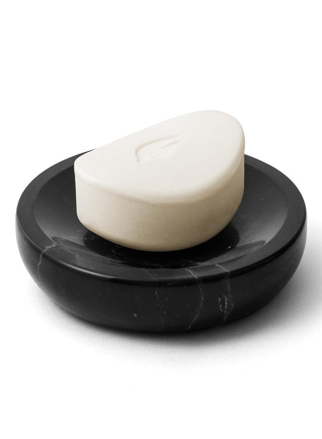 WORHE Marble Soap Dish Italy Natural Stone Sponge Holder for Bathroom Tub Shower Kitchen Sink, Handcraft Round Soap Case Organizer Trinket Plate Jewelry Tray Coaster for Home Decor Black (DL007) - Image 1