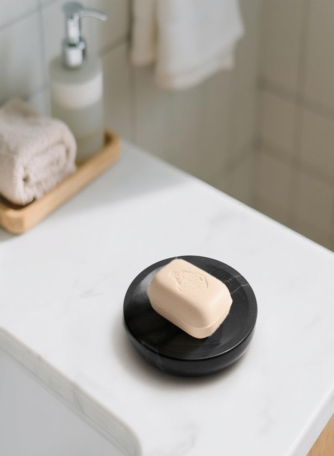 WORHE Marble Soap Dish Italy Natural Stone Sponge Holder for Bathroom Tub Shower Kitchen Sink, Handcraft Round Soap Case Organizer Trinket Plate Jewelry Tray Coaster for Home Decor Black (DL007) - Image 2