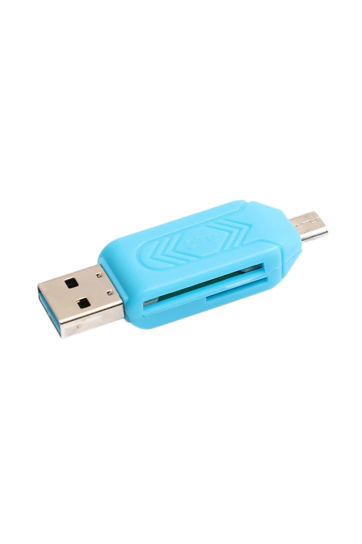 Micro USB 2-in-1 OTG Card Reader in Blue – the essential solution for connecting your devices effortlessly. - Image 1