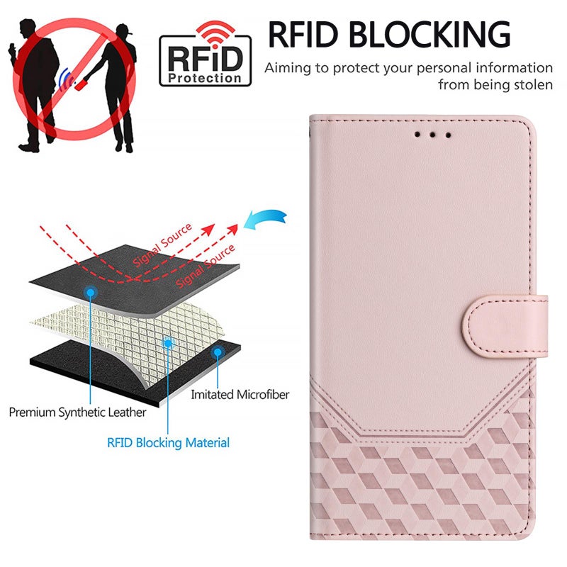 HuHa Case Cover For Tecno Camon 40 Pro 4G Honeycomb Embossing RFID Leather Phone Case(Pink) - Image 4