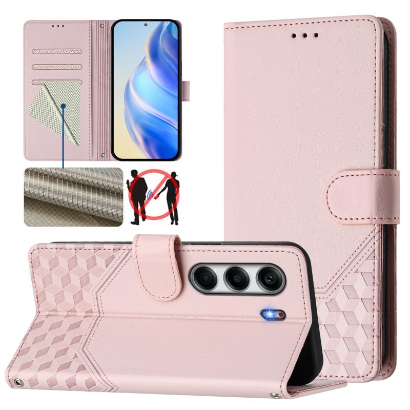HuHa Case Cover For Tecno Camon 40 Pro 4G Honeycomb Embossing RFID Leather Phone Case(Pink) - Image 1