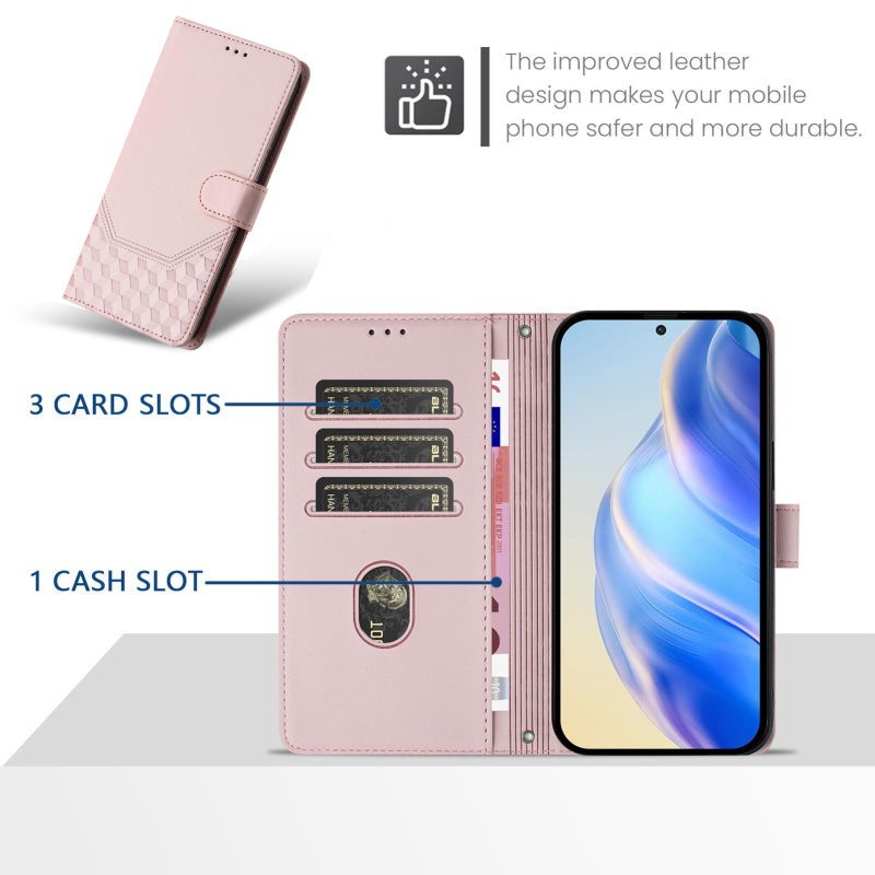 HuHa Case Cover For Tecno Camon 40 Pro 4G Honeycomb Embossing RFID Leather Phone Case(Pink) - Image 3