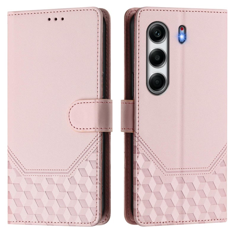 HuHa Case Cover For Tecno Camon 40 Pro 4G Honeycomb Embossing RFID Leather Phone Case(Pink) - Image 2