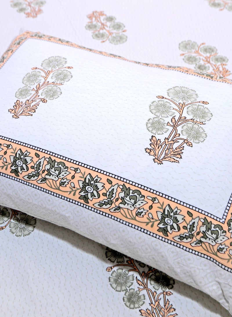 سكين PAHI Pure Cotton Hand Block Bedsheet, King size, FLORAL BEDSHEET, 228/278 CMS, HAND BLOCK PRINTED, JAIPURI - Image 3