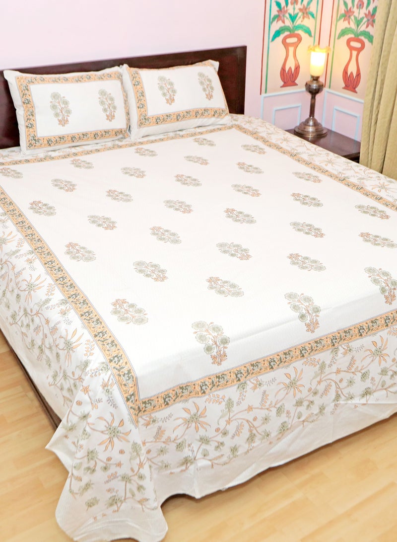 سكين PAHI Pure Cotton Hand Block Bedsheet, King size, FLORAL BEDSHEET, 228/278 CMS, HAND BLOCK PRINTED, JAIPURI - Image 2