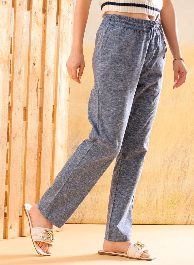 Freehand Women Regular Fit Solid Mid-Rise Elasticated Trousers
