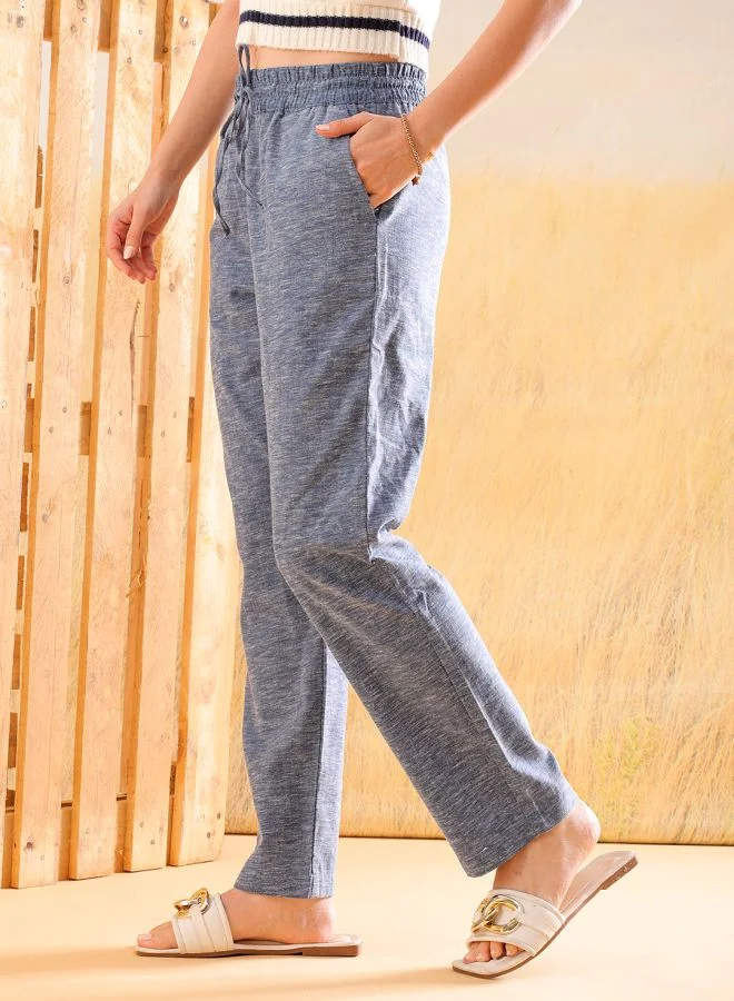 Freehand Women Regular Fit Solid Mid-Rise Elasticated Trousers