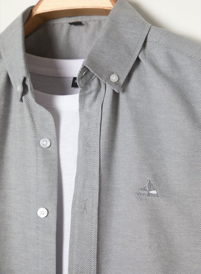trendyol Grey Regular Embroidered Easy Ironable Smart Oxford Shirt - Image 4