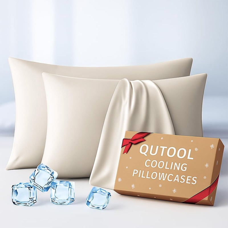 QUTOOL Premium Cooling Pillowcases Queen Size Set of 2 for Hot Sleeper&Night Sweats Beauty Sleep Reduces Wrinkles&Frizz Softer Than Silk Pillow Cover Oeko-TEX Certified Champagne Breathable - Image 1