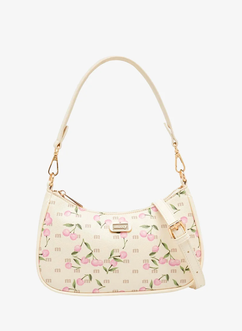 Cherry Print Shoulder Bag With Detachable Strap