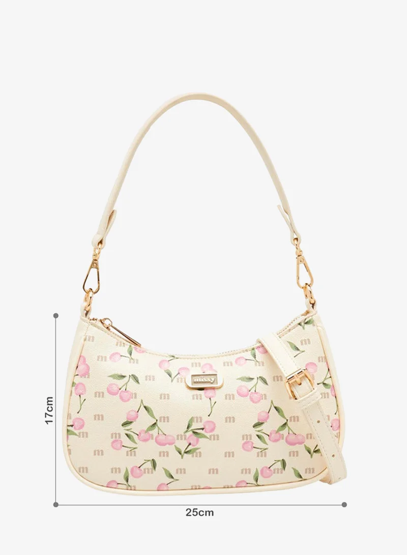 MISSY BEIGE Cherry Print Shoulder Bag With Detachable Strap for Women | Best Price UAE