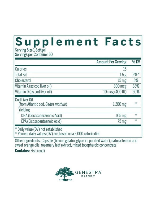 Genestra Brands Cod Liver Oil DHA-EPA Forte Capsules | Blend of DHA, EPA, and Vitamins A and D | 60 Softgels - Image 2