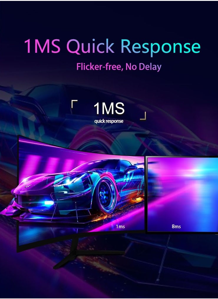 هاي لوك - شاشة ألعاب منحنية 27 بوصة، شاشة كمبيوتر QHD 2560 x 1440 165 هرتز، شاشة عرض HDR عريضة 16:9، FreeSync، استجابة 1 مللي ثانية، 2* HDMI ومنفذ DisplayPort، قابل للتعديل للإمالة - Image 1