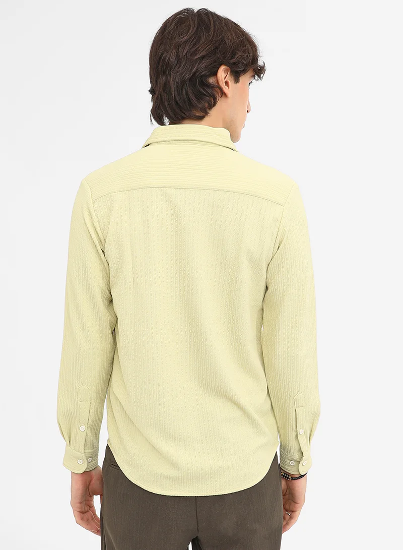 Campus Sutra Men's Lime Green  Stripe-Creased Shirt