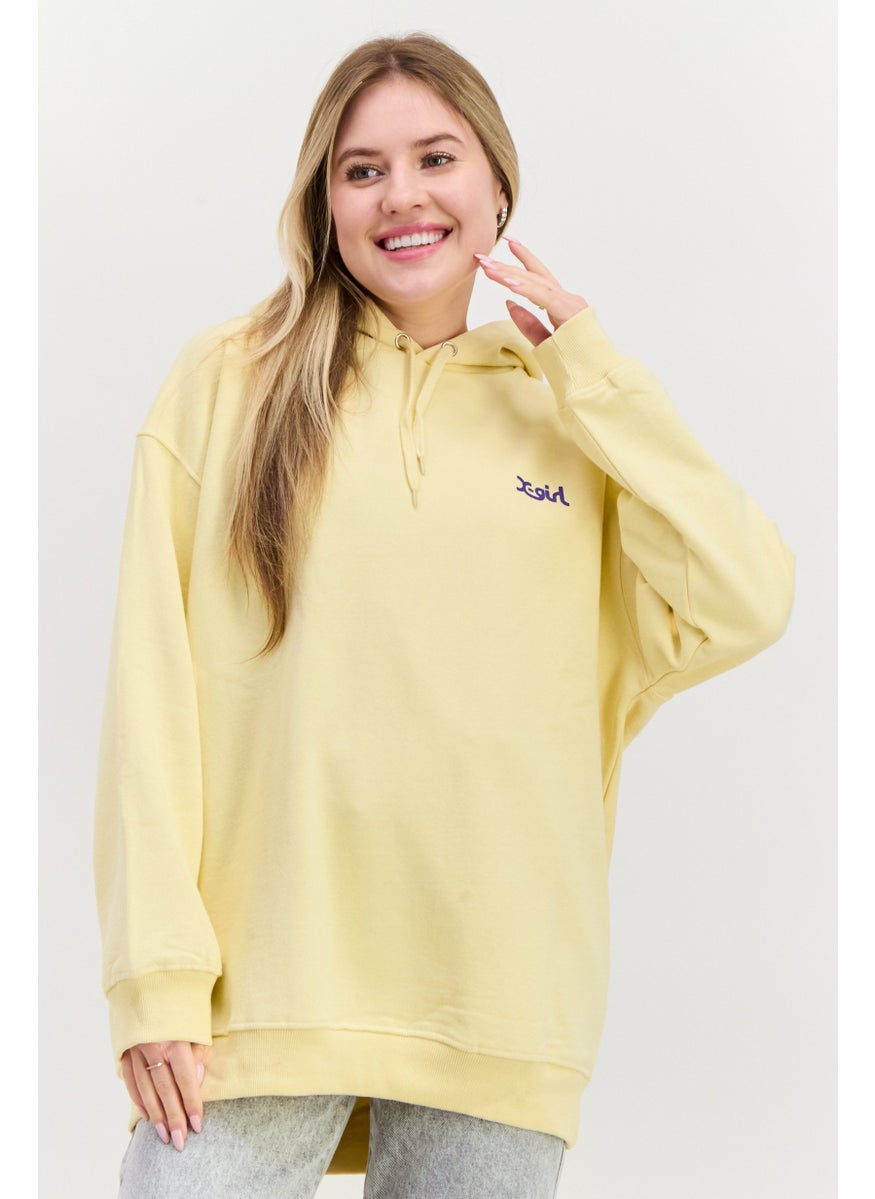 X-Girl Women Hood With Drawstring Long Sleeve Brand Logo Sweatshirts, Yellow  - Image 1
