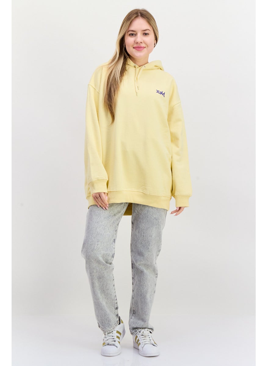 X-Girl Women Hood With Drawstring Long Sleeve Brand Logo Sweatshirts, Yellow  - Image 4