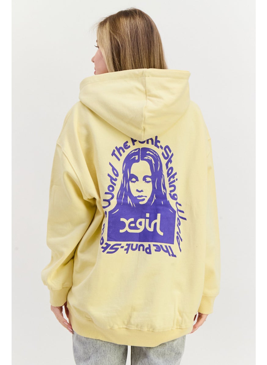 X-Girl Women Hood With Drawstring Long Sleeve Brand Logo Sweatshirts, Yellow  - Image 3