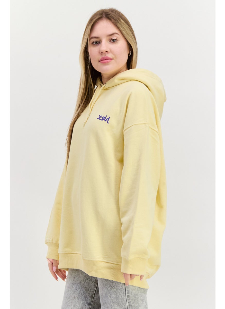 X-Girl Women Hood With Drawstring Long Sleeve Brand Logo Sweatshirts, Yellow  - Image 2