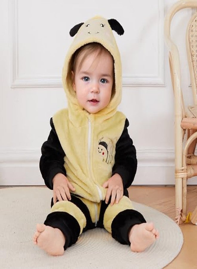 Pudcoco Toddler Baby Boys Girls Halloween Bee Costume Cartoon Animal Fuzzy Hooded Zipper Romper Jumpsuit Cosplay (Yellow, 18-24 Months) - Image 3