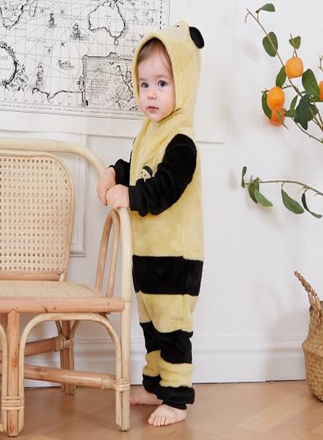 Pudcoco Toddler Baby Boys Girls Halloween Bee Costume Cartoon Animal Fuzzy Hooded Zipper Romper Jumpsuit Cosplay (Yellow, 18-24 Months) - Image 4