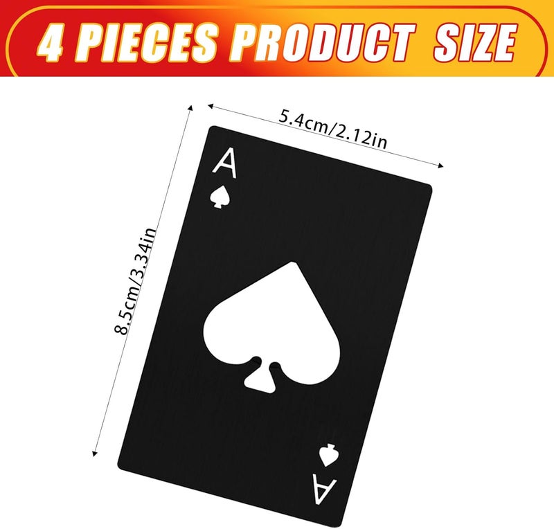 Airoads Ace Of Spades Bottle Opener Credit Card Size Pocker Cap Opener Portable Stainless Steel Can Opener (4 Pack Black) - Image 2