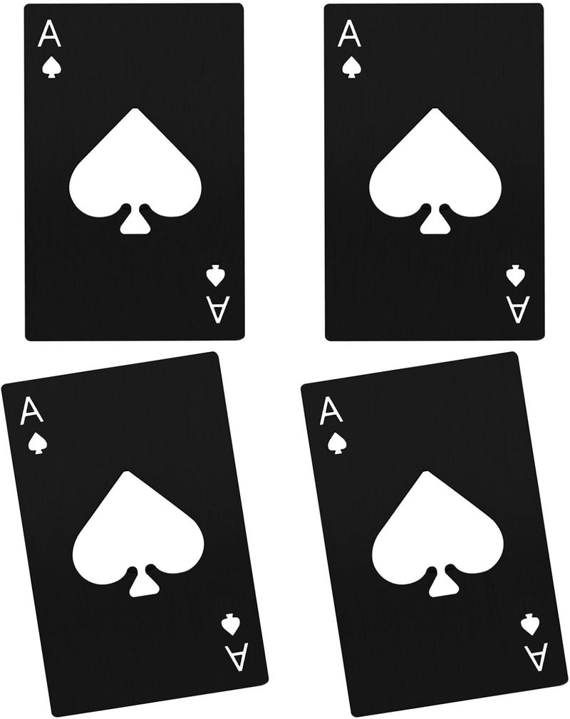Airoads Ace Of Spades Bottle Opener Credit Card Size Pocker Cap Opener Portable Stainless Steel Can Opener (4 Pack Black) - Image 1