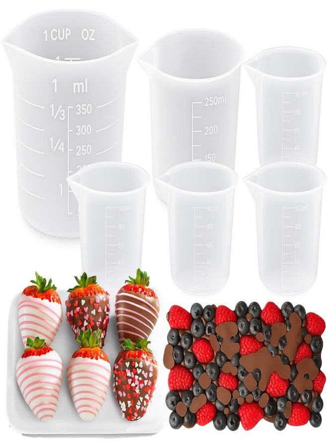 Juome 6PCS Silicone Measuring Cups for Melting Chocolate - Silicone Chocolate Melting Cup Set with 100/250/350ml Capacity, Dishwasher Safe, Baking Supplies Accessories for DIY Chocolate Molds - Image 1