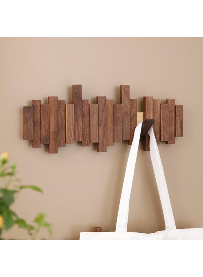 Walnut Wooden Wall Mounted Coat Rack, Coat Hooks Hanger Wall Mounted, Heavy Duty Wall Coat Rack with 6 Hooks for Hanging Coats/Keys/Hats/Robe&Towels/Plants/Bags - Image 2