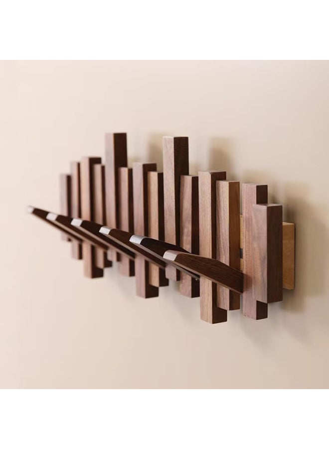 Walnut Wooden Wall Mounted Coat Rack, Coat Hooks Hanger Wall Mounted, Heavy Duty Wall Coat Rack with 6 Hooks for Hanging Coats/Keys/Hats/Robe&Towels/Plants/Bags - Image 1