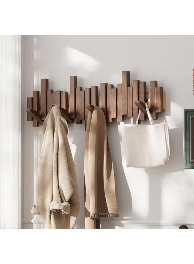 Walnut Wooden Wall Mounted Coat Rack, Coat Hooks Hanger Wall Mounted, Heavy Duty Wall Coat Rack with 6 Hooks for Hanging Coats/Keys/Hats/Robe&Towels/Plants/Bags - Image 3