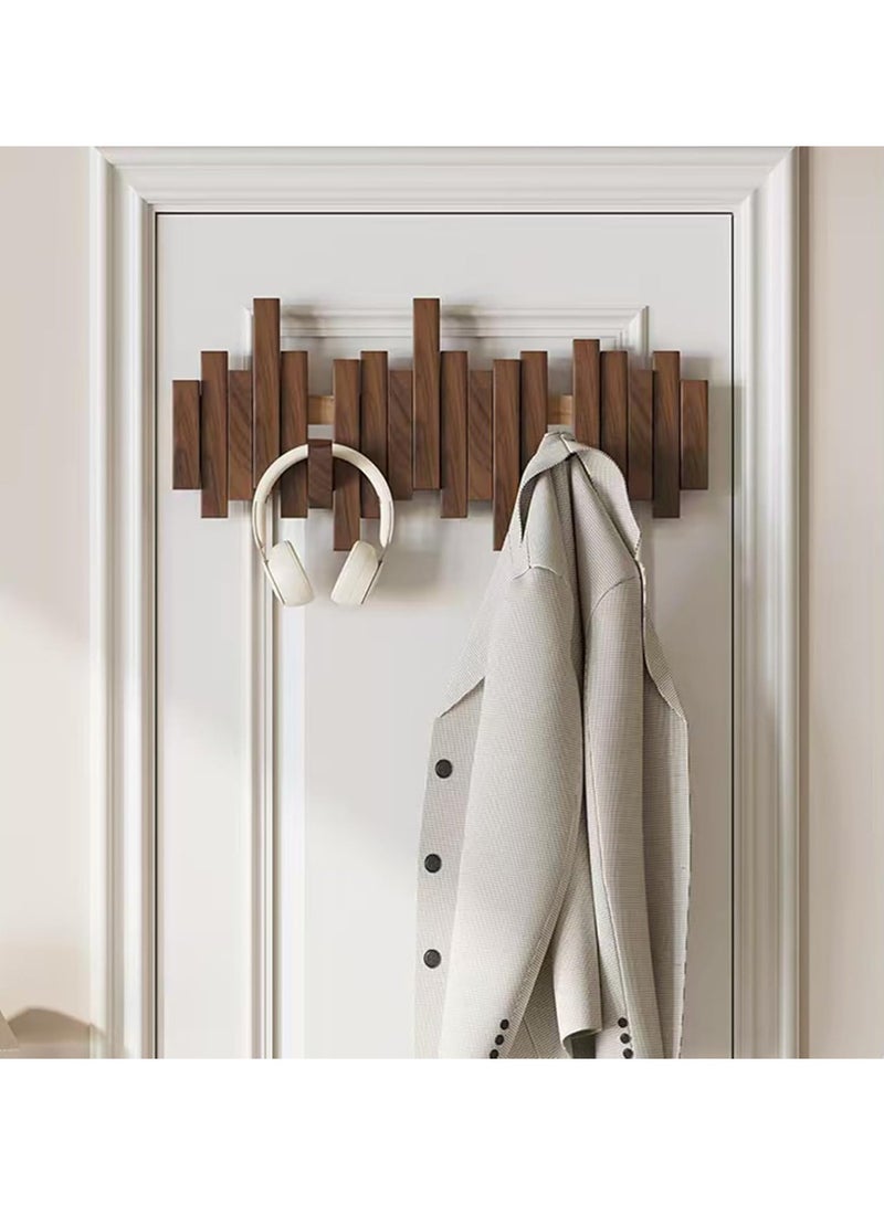 Walnut Wooden Wall Mounted Coat Rack, Coat Hooks Hanger Wall Mounted, Heavy Duty Wall Coat Rack with 6 Hooks for Hanging Coats/Keys/Hats/Robe&Towels/Plants/Bags - Image 5