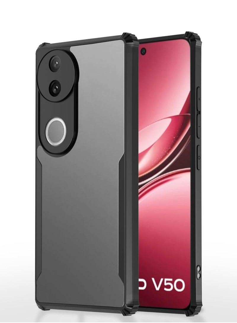 Wtech vivo V50 5G 2025 Hybrid TPU Silicone with Raised Armour Bumpers Slim Case Cover - Clear/Black - Image 1