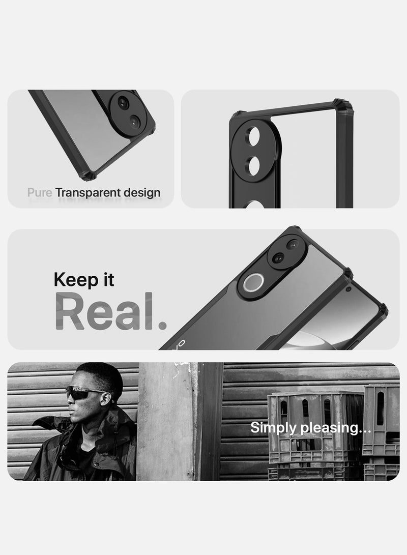 Wtech vivo V50 5G 2025 Hybrid TPU Silicone with Raised Armour Bumpers Slim Case Cover - Clear/Black - Image 4