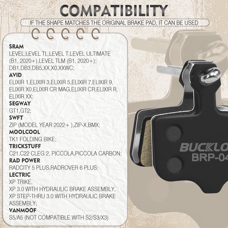 BUCKLOS Bike Disc Brake Pads-Bicycle Disk Brake Pads for Sram Avid Elixir E1 E3 E5 E7 E9 ER ER CR Mag Level TL T Sram XX X0 X7 X9 XXWC DB1 DB3 DB5 for Mountain Bike/Ebike/Road Bike/Scooter - Image 3