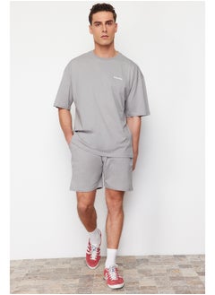 Gray Tracksuit Set Oversize Text Printed 100% Cotton TMNSS24EM00003